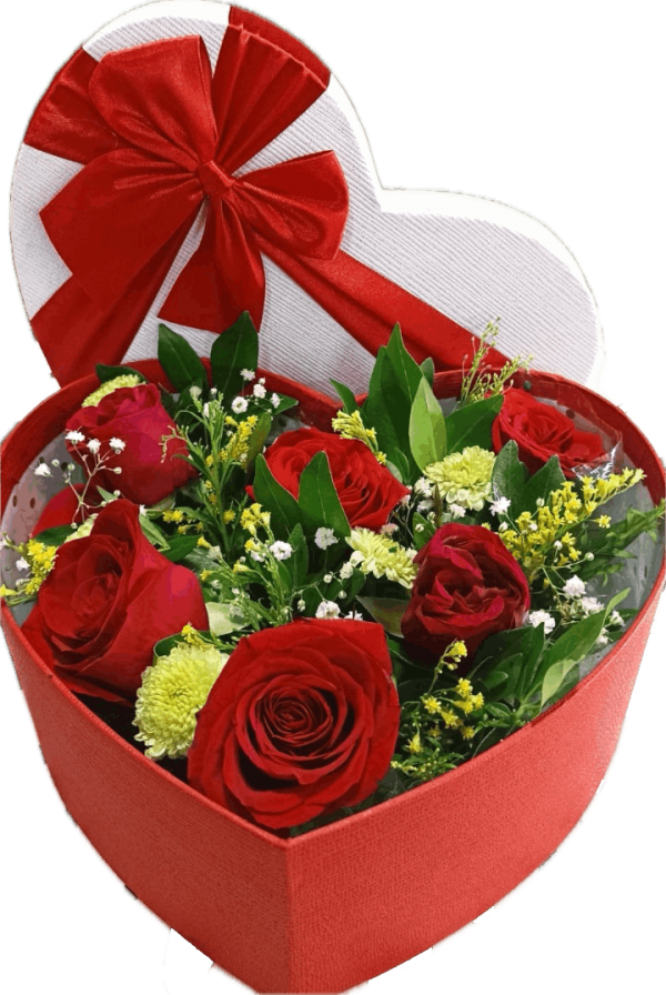 CORAZON 6 ROSAS CAJA
