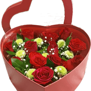 Caja con 12 Rosas en forma de corazón
